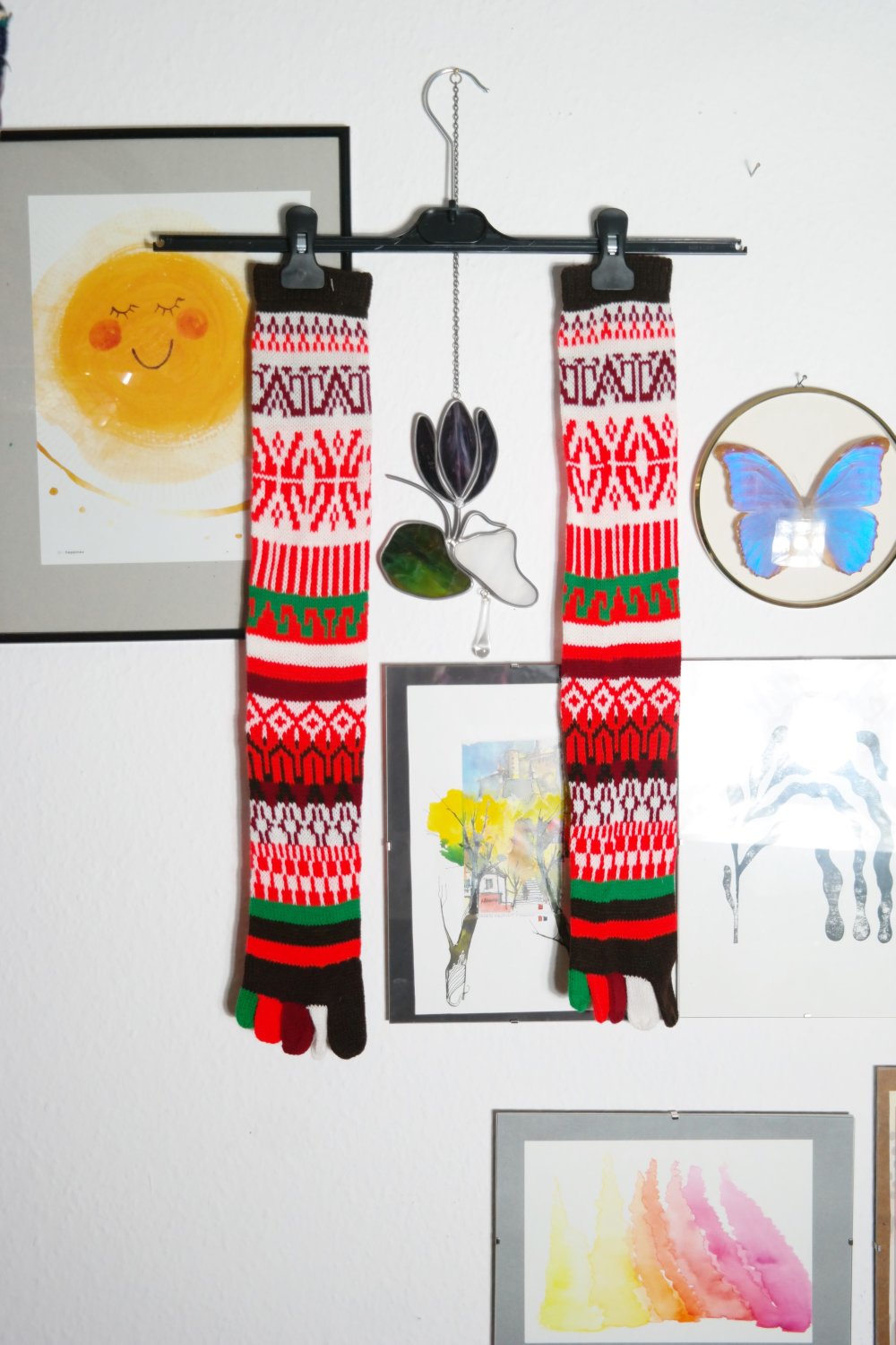 Bunte Zehensocken gestrickt Muster Norweger Stulpe bunt unisize S 36 37 38 Hippie