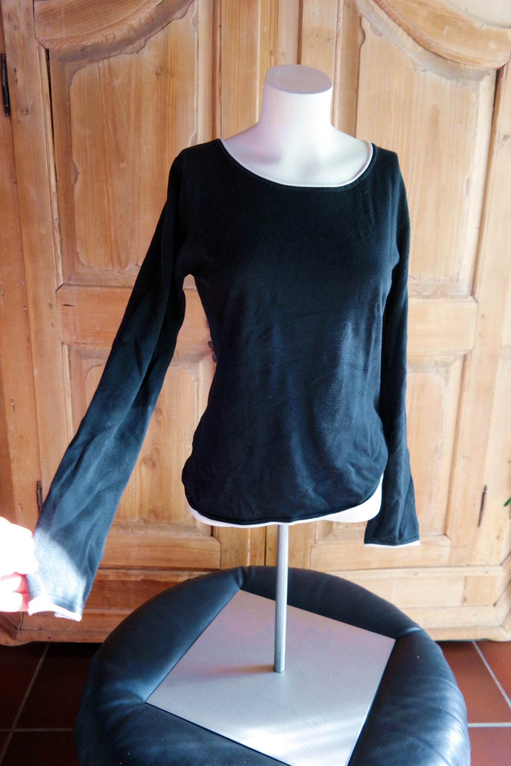 Esprit Pullover schwarz weiß dünn Longsleeve Baumwolle M 38