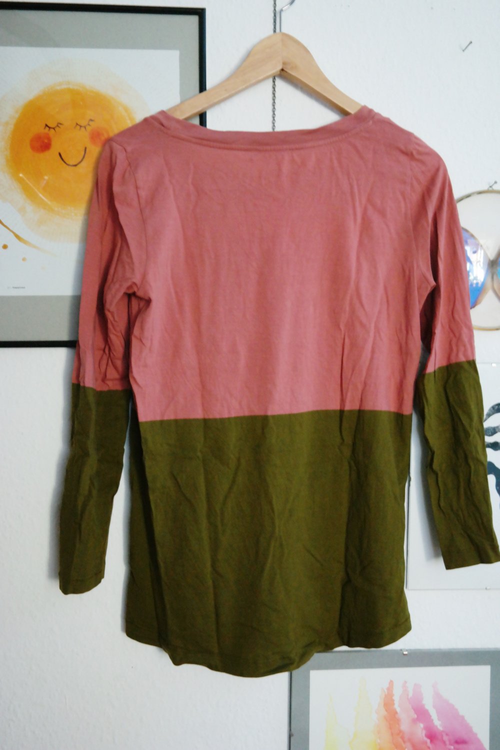 Cos Langarmshirt Longsleeve grün Colorblocking altrose S 36