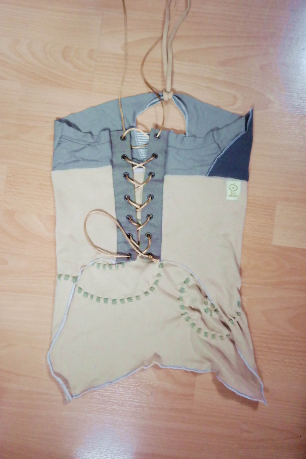 Handmade Goa Fairy Top Neckholder Erdfarben Fransen Schnürung Hippie S XS 34 36