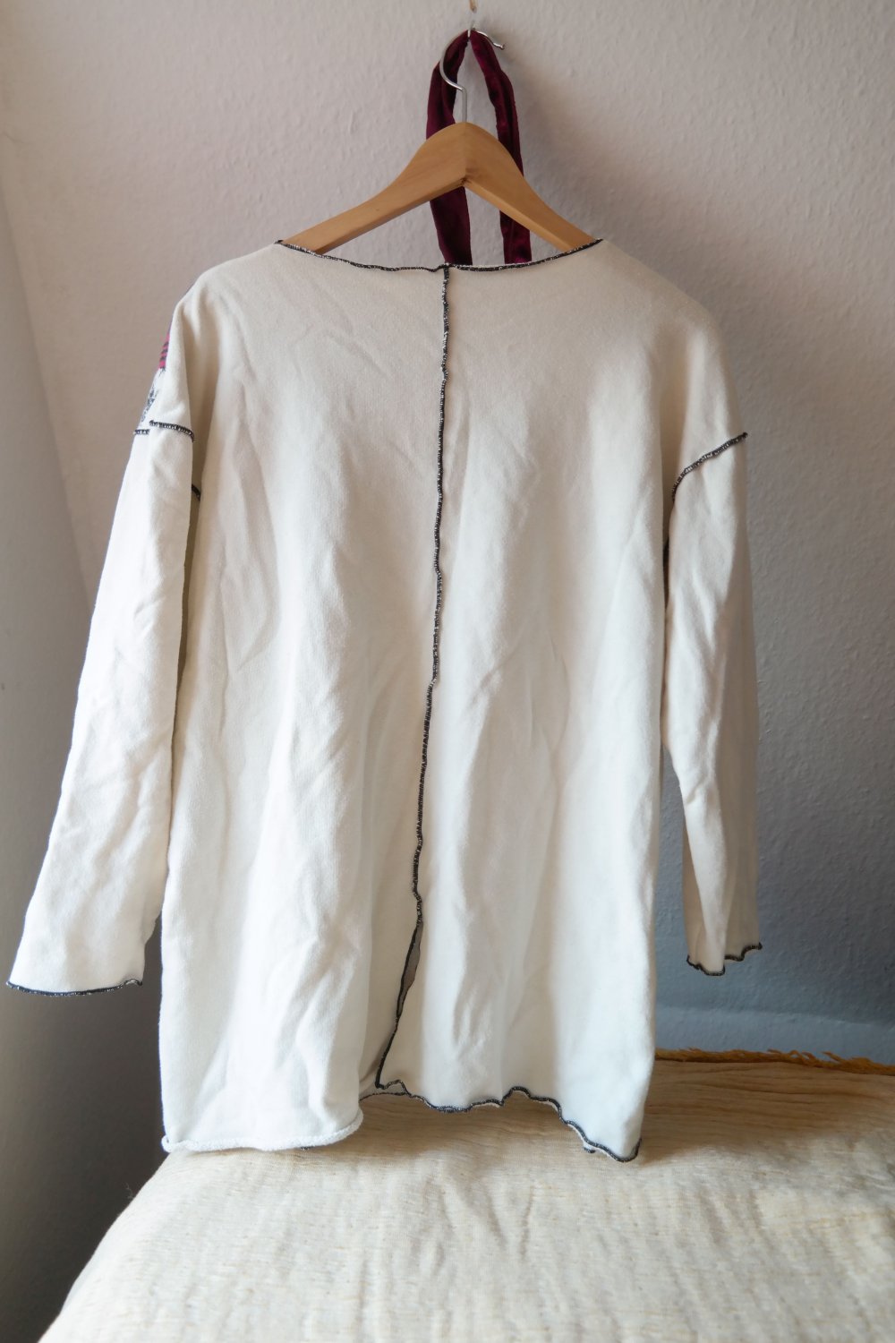 Vintage Sweater Ethno Muster oversized Zum Binden L XL 40 42 weiß bunt Sweatshirt