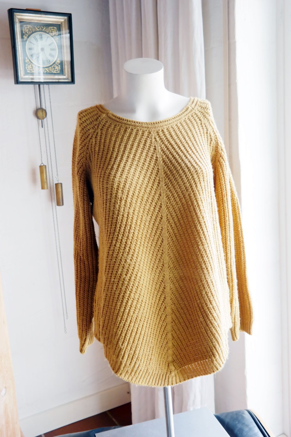 Zabaione Mohair Wolle Pullover Grobstrick curry senfgelb L / XL 40 42