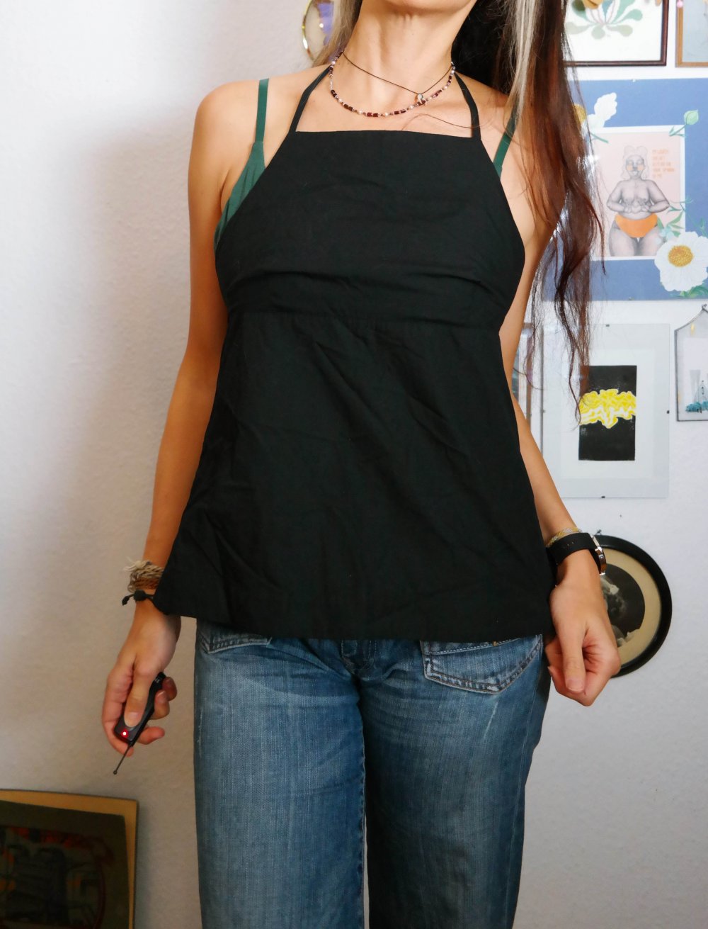 Elegantes Top Tanktop Tunika Neckholder schwarz Bindetop zum Binden Rückenausschnitt variabel S M L 36 38 40