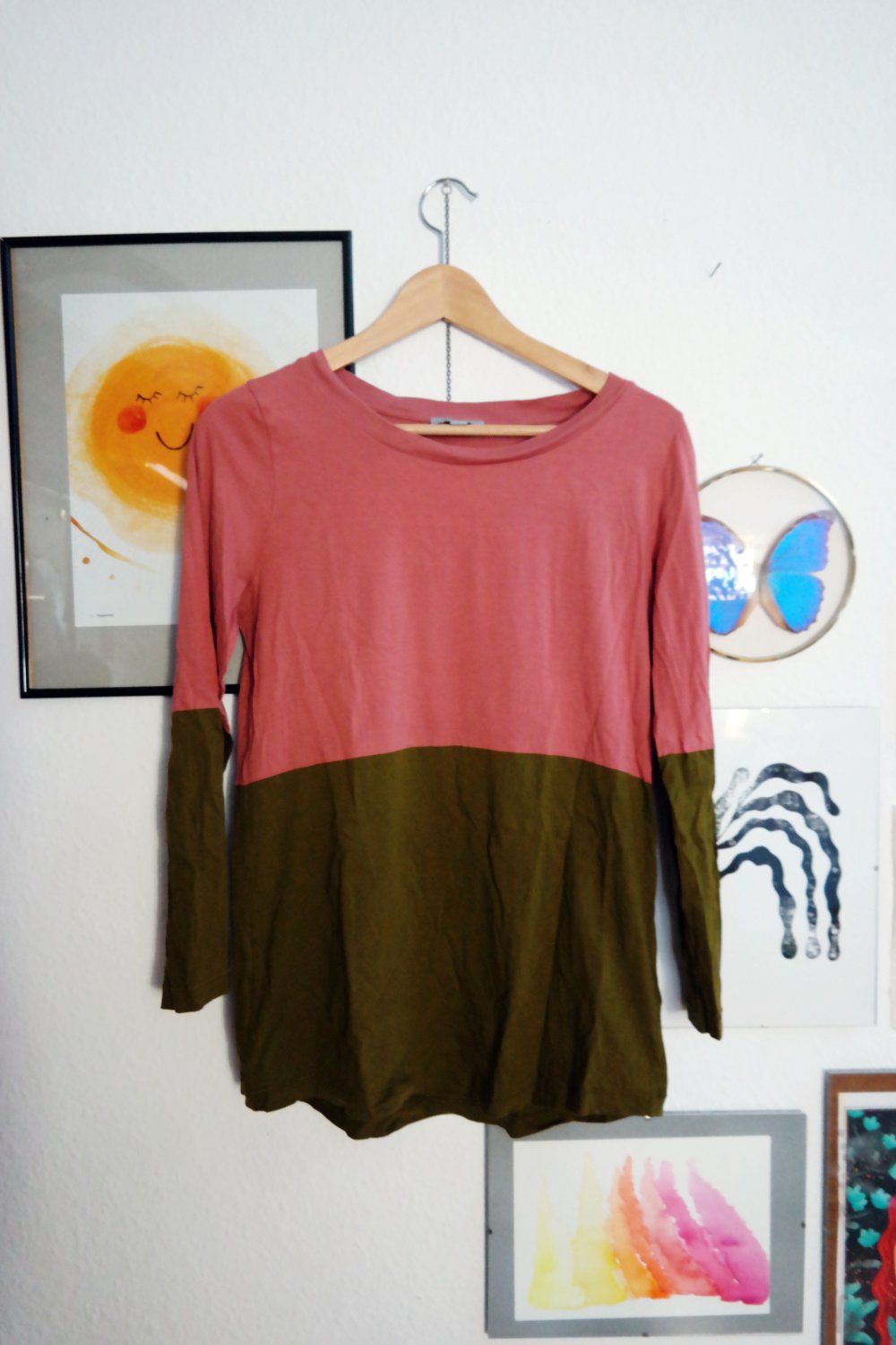 Cos Langarmshirt Longsleeve grün Colorblocking altrose S 36