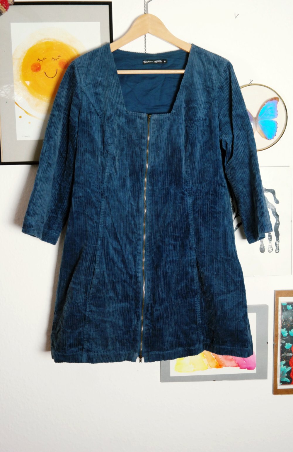 Gudrun Sjöden Cord Minikleid Cordkleid dunkelblau Reißverschluss Baumwolle Tunika M L 38 40