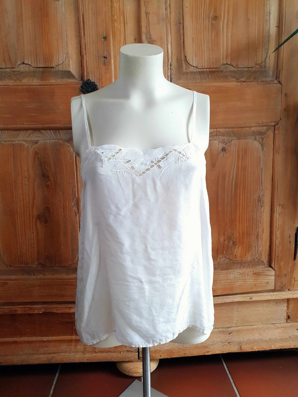 Vintage Trägertop 100% Seide Spitze Camisole Stickerei Fairy Babydoll Lingerie Ibiza Style 38 M