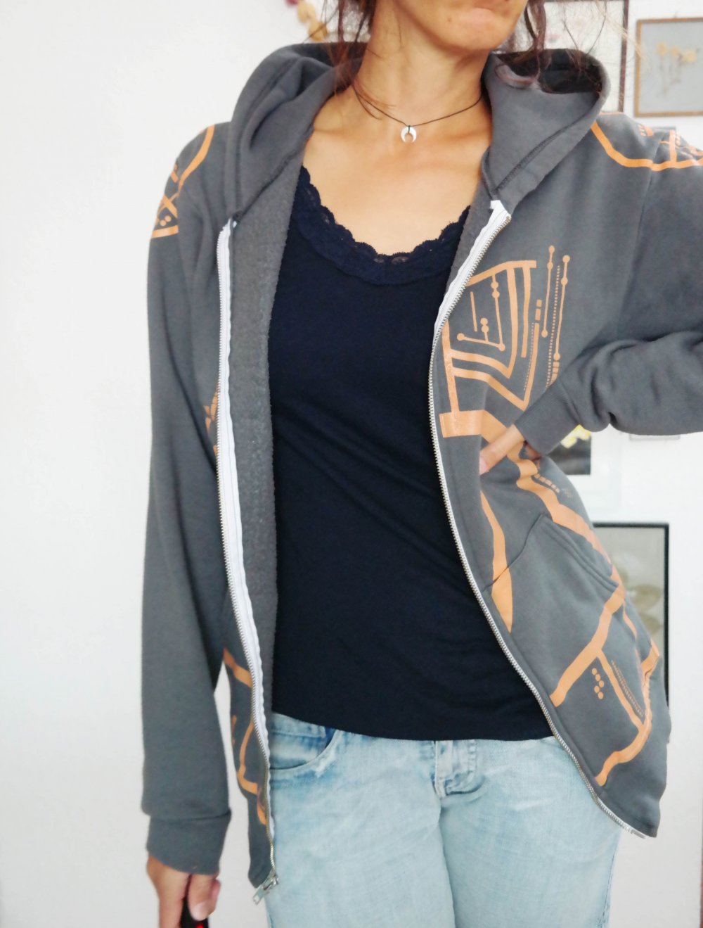 Threadless Hoodie hoody Kapuzenpullover grau Elektro Tech Tron Diode L