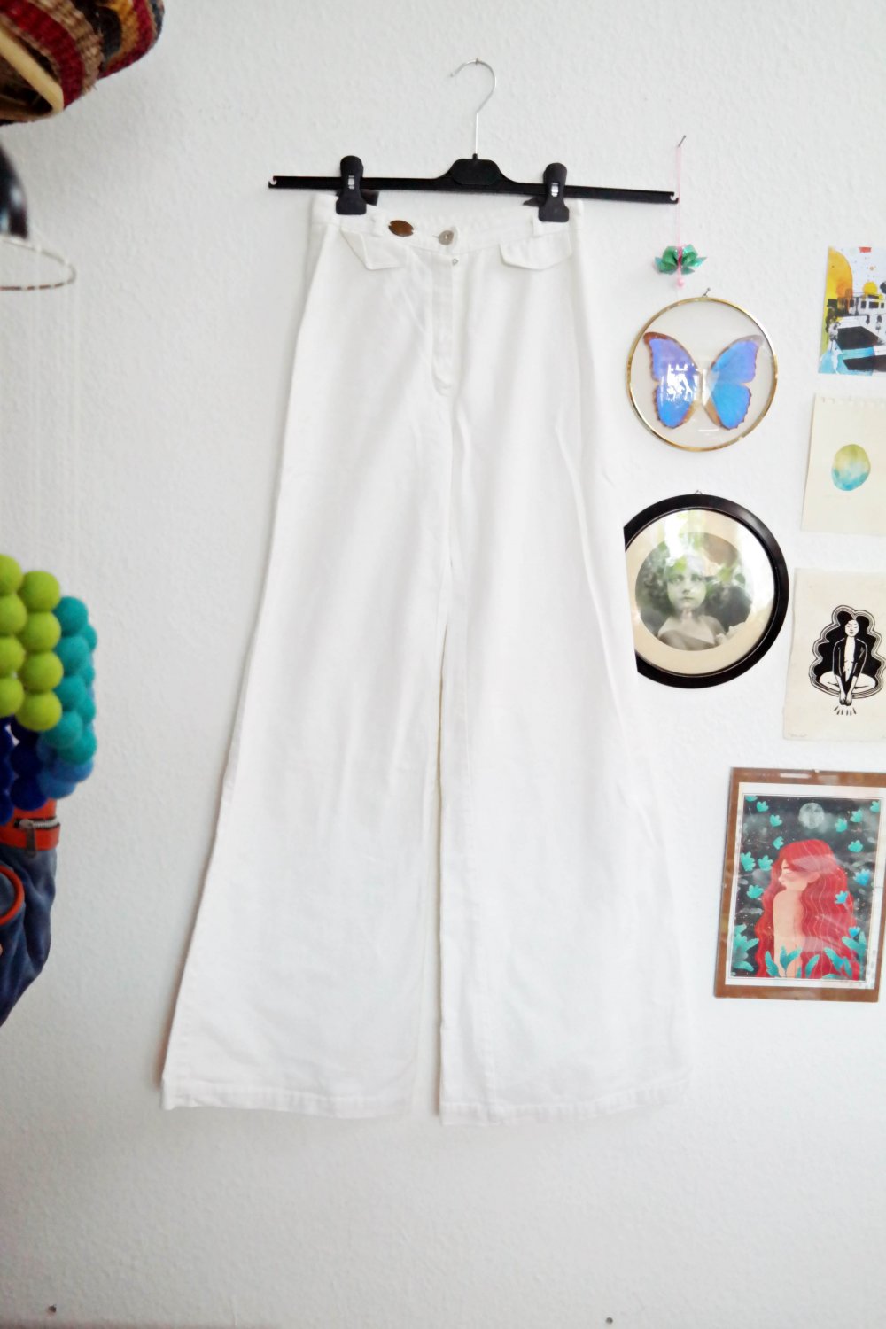 Original 70er Jahre Jeanshose Riesenschlag flared Jeans Hose weiß extralang S XS 36 34