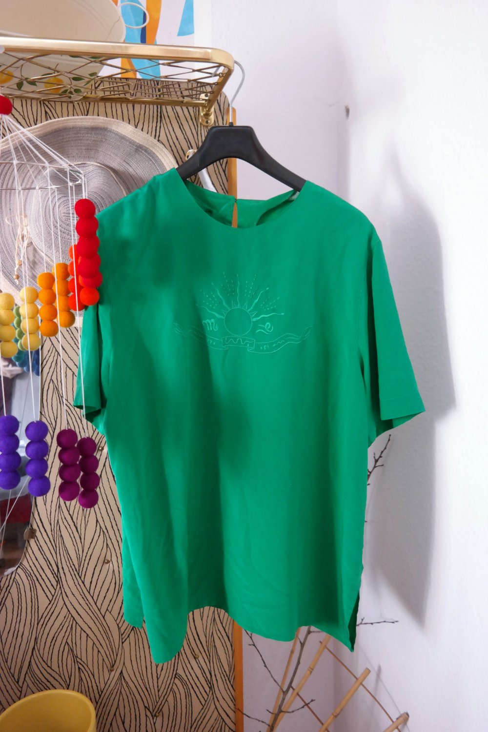 Vintage Bluse Seidenbluse grün knallgrün oversized 100% Seide XXL 44 M 38