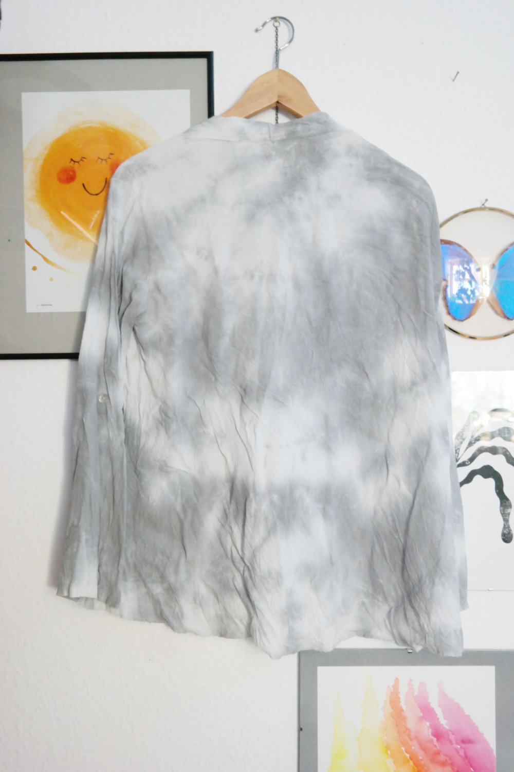 Romeo & Giulia Batik Bluse grau weiß gebatikt Weit geschnitten S M 36 38