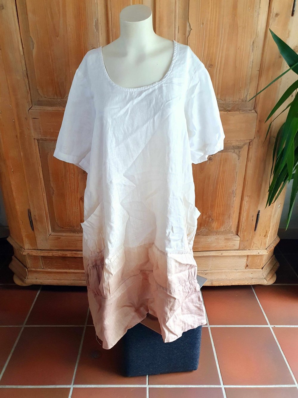 Leinenkleid 100% Leinen Batik Farbverlauf mit Taschen Kittel oversized XXL 44 XXXL 46