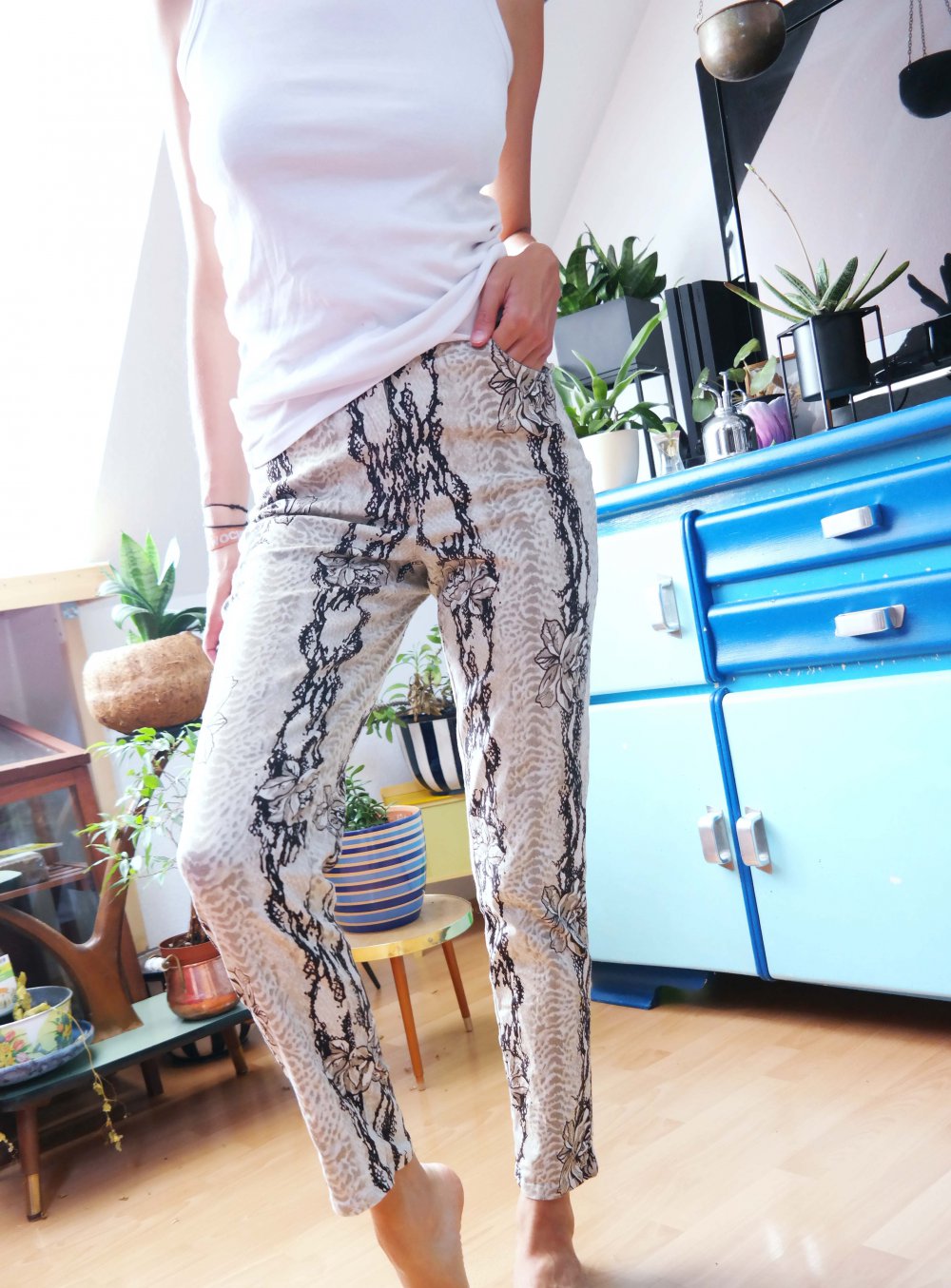 Vintage Apart Hose Schlangenmuster Muster Skinny High waist 90er 00er S M 36 38