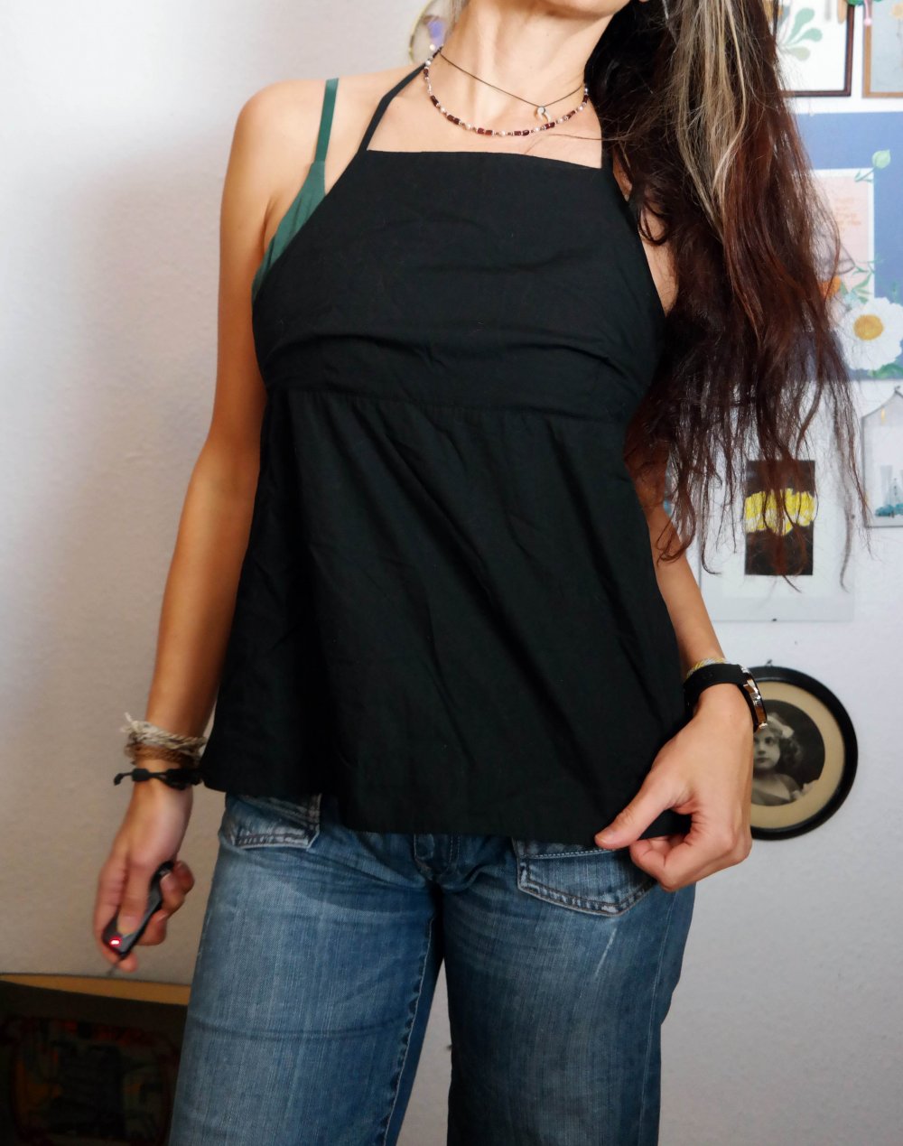 Elegantes Top Tanktop Tunika Neckholder schwarz Bindetop zum Binden Rückenausschnitt variabel S M L 36 38 40