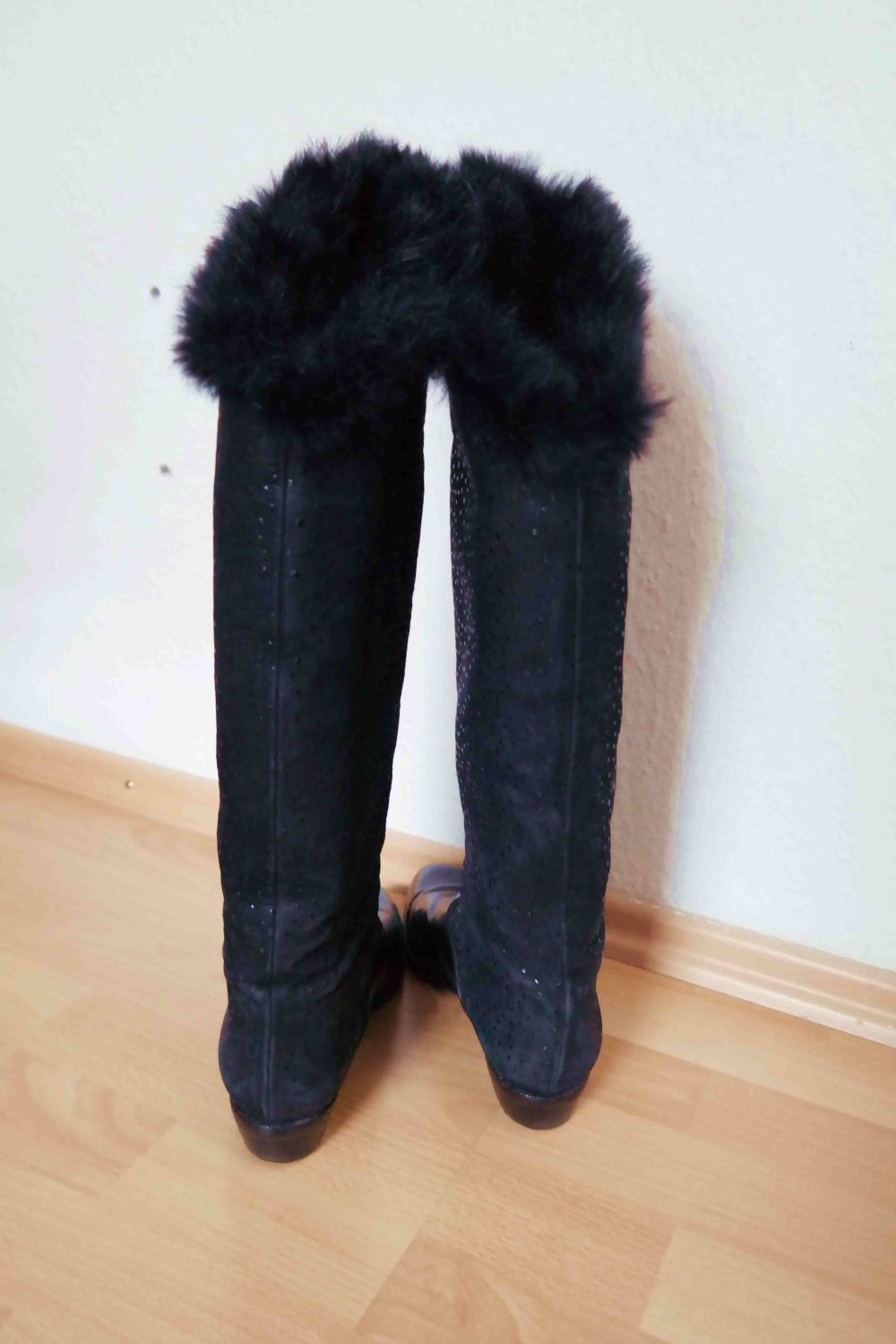 Vintage Stiefel Winterstiefel warm schwarz gefüttert Leder Echtleder Lack Fell Pelz 39