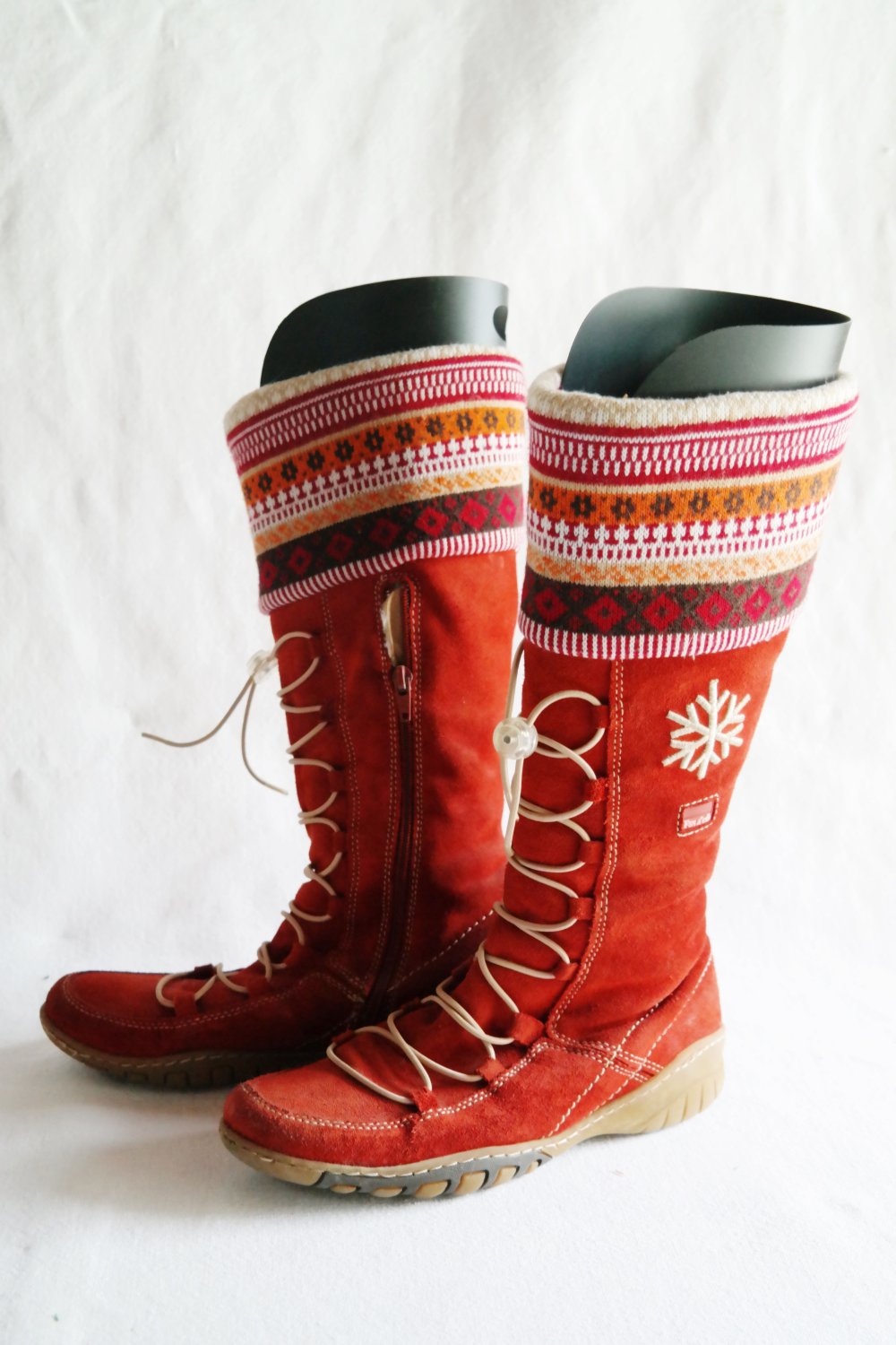Fun & Co Lederstiefel Wildleder rot bunt Hippie gefüttert Ethno Fell 39 Schneeflocke Folklore