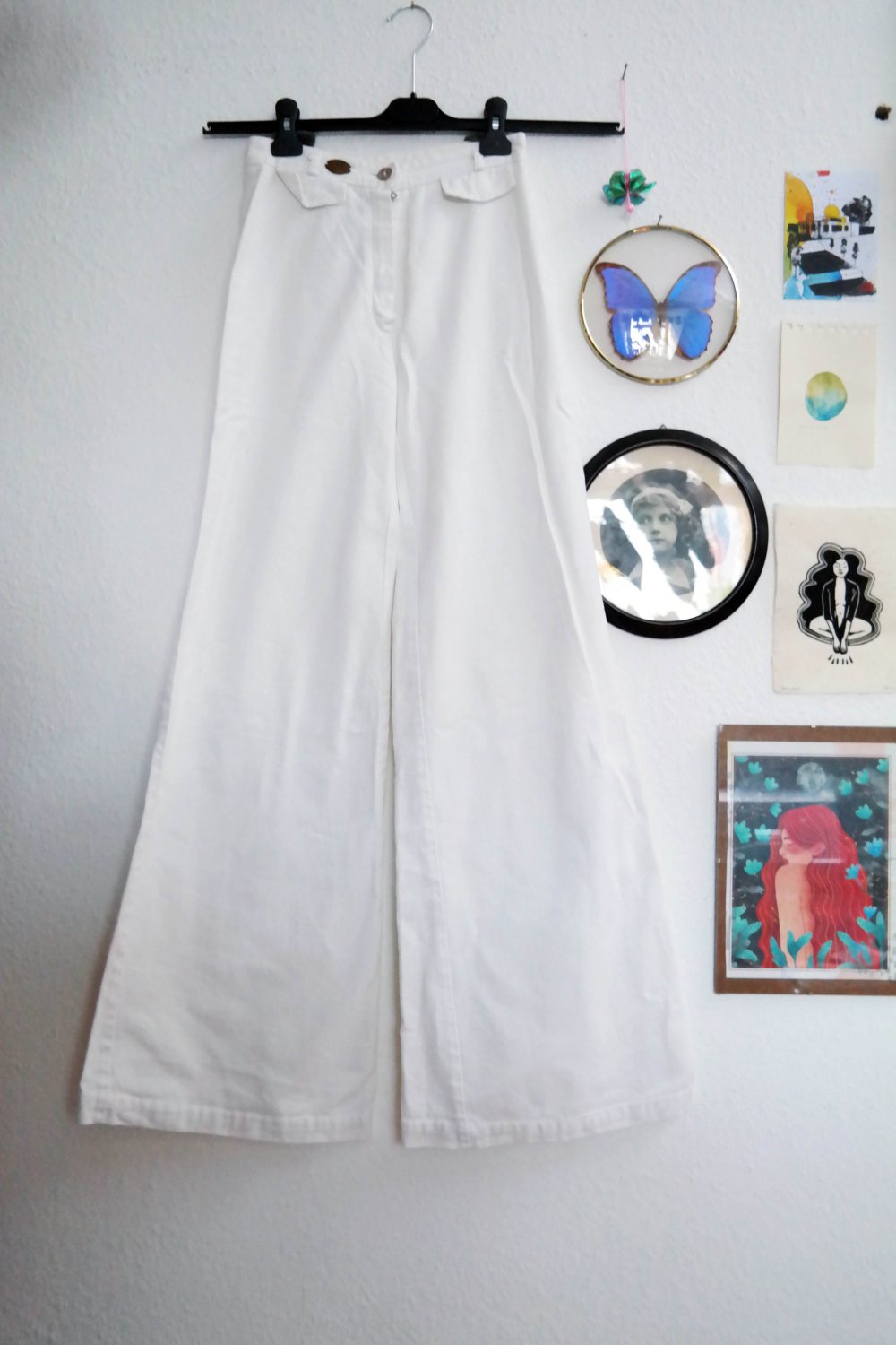 Original 70er Jahre Jeanshose Riesenschlag flared Jeans Hose weiß extralang S XS 36 34