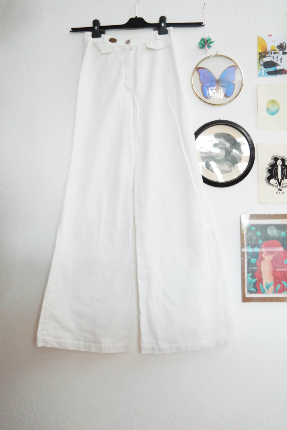 Original 70er Jahre Jeanshose Riesenschlag flared Jeans Hose weiß extralang S XS 36 34