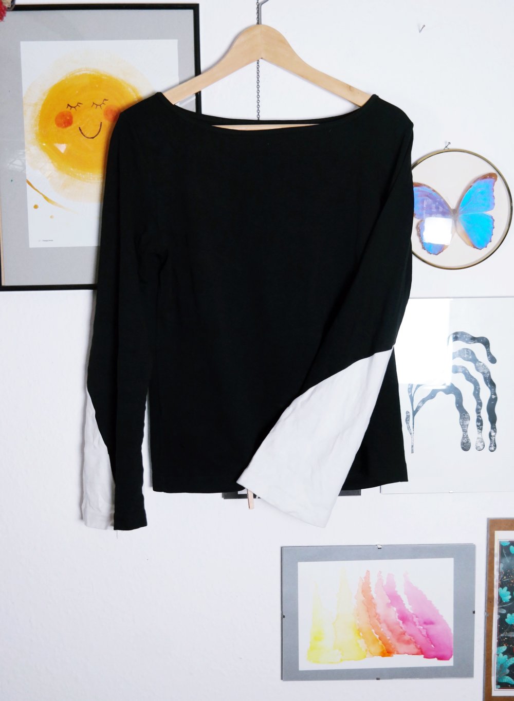 Street One Longsleeve schwarz weiß besondere Ärmel Reißverschluss 42 XL elegant