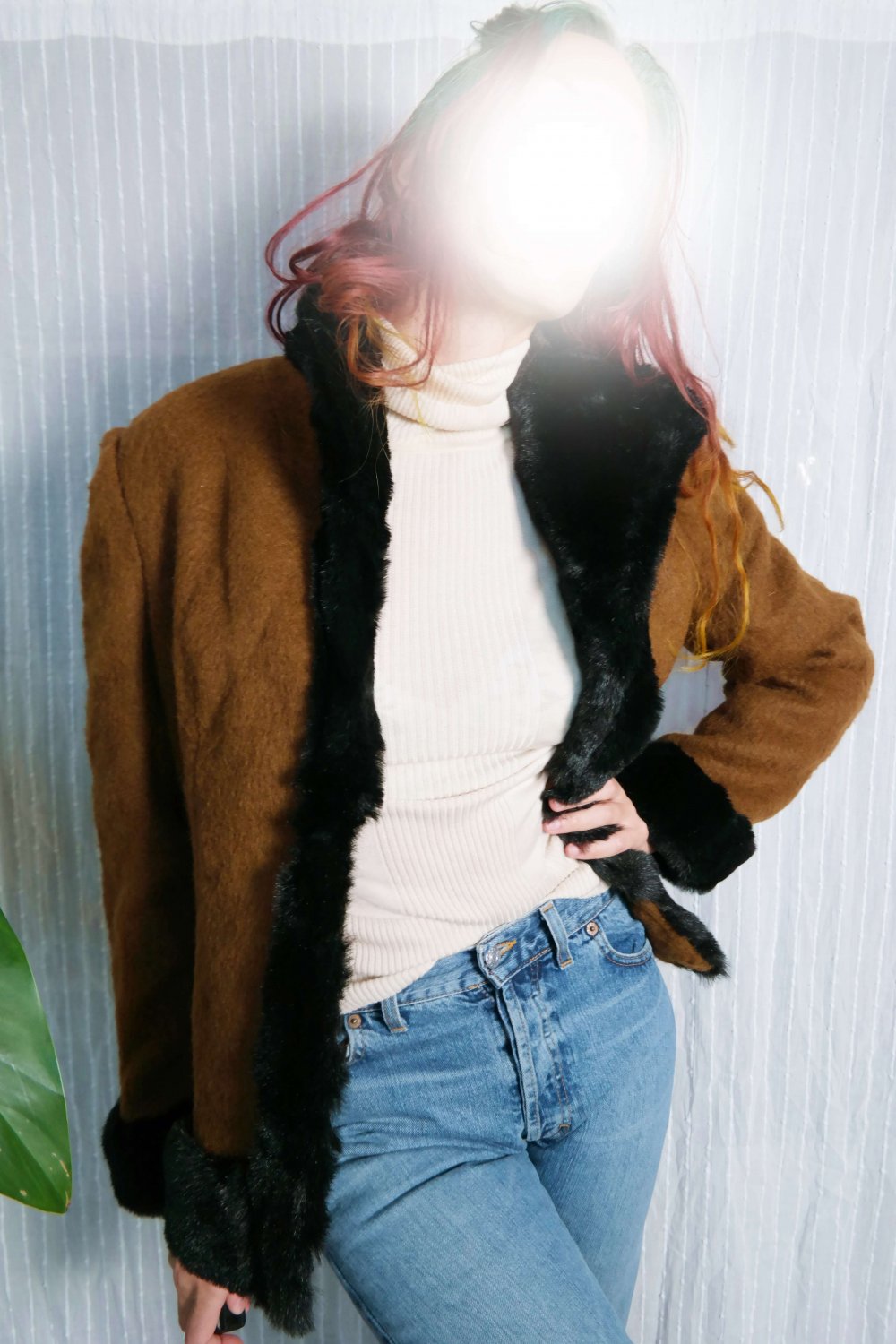 Einzelstück handmade Twinset Wolle Wolljacke Wollblazer Wollrock Blazer Rock edel elegant dunkelbraun schwarz Teddypelz Pelzkragen M 38