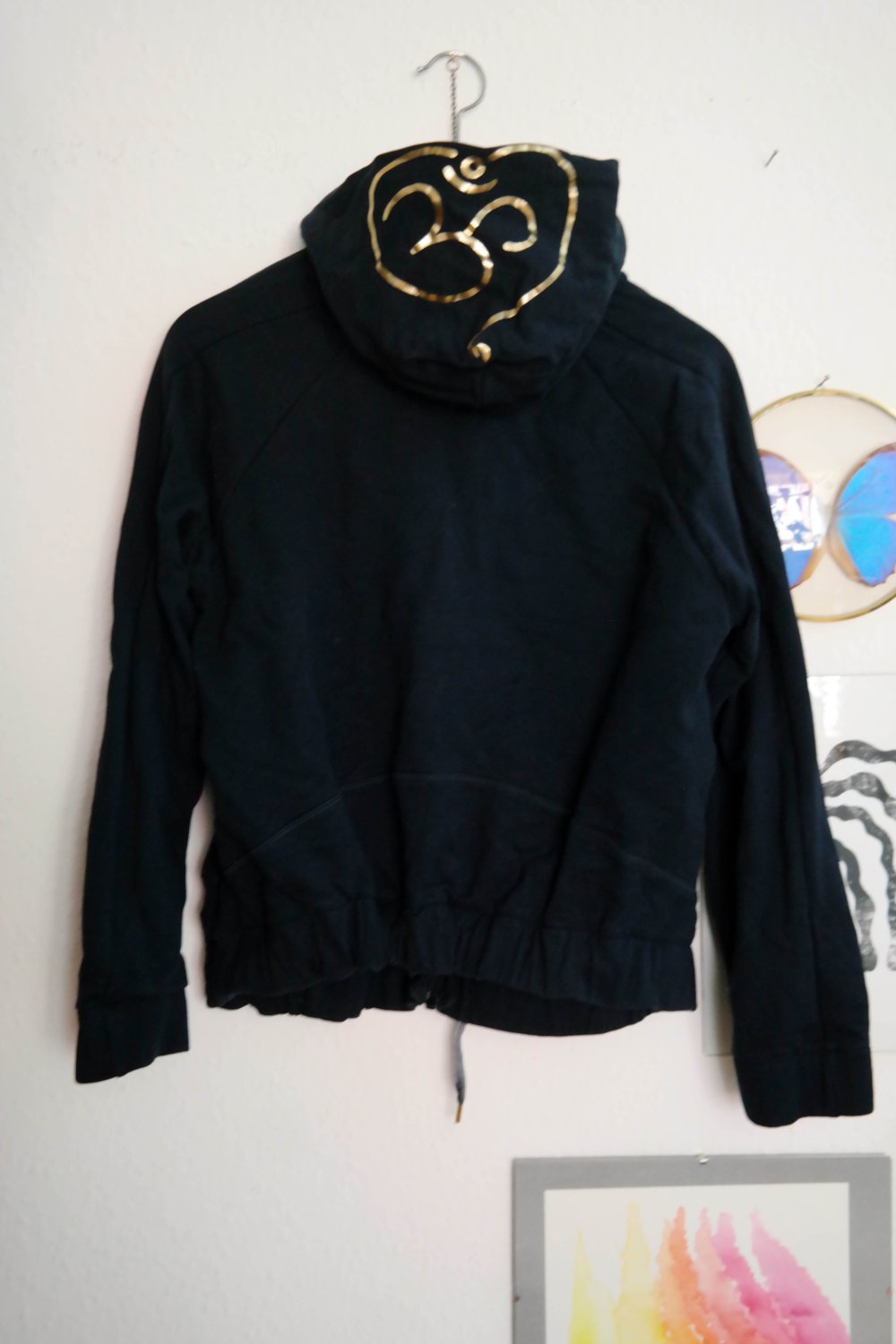 Mandala Sweatshirt Hoodie Zipper Zippjacke schwarz Om Zeichen gold S 36 