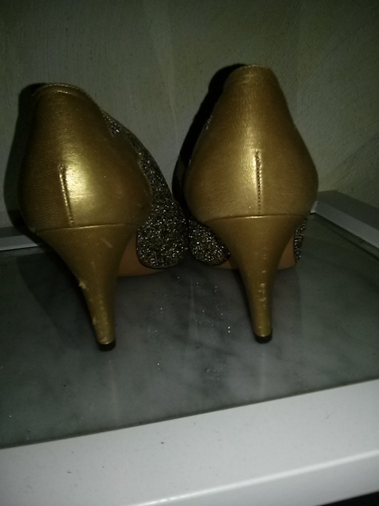 Damen-Abendschuh von SUPERBE- -Gr.38 - Leder gold mit Glitzerapplikationen-neu