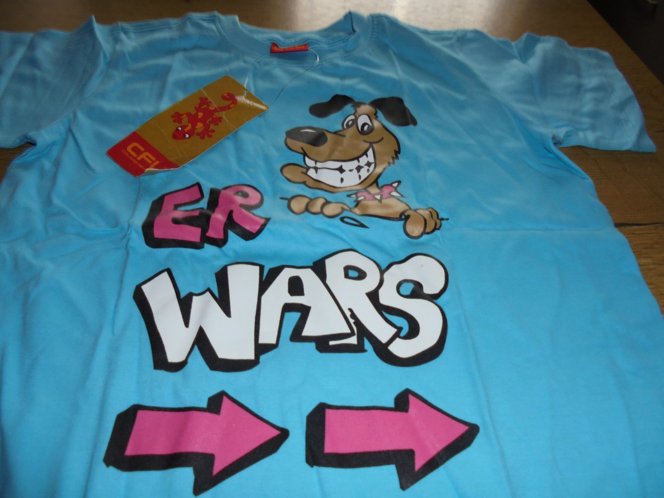 NEU: Kinder Shirt türkis gemustert Gr. 128/134 mit Aufdruck