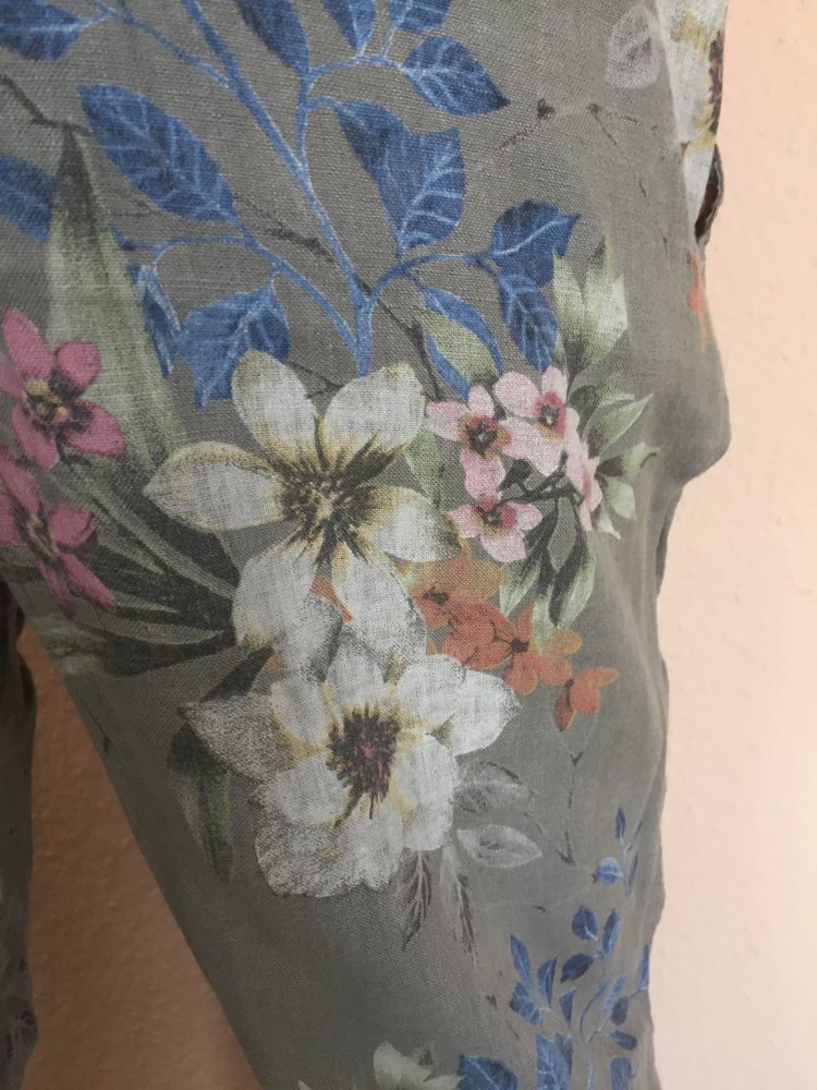 Miss Ketty Leinen Hose Gr.S schlammgrau mit Blumen Blüten