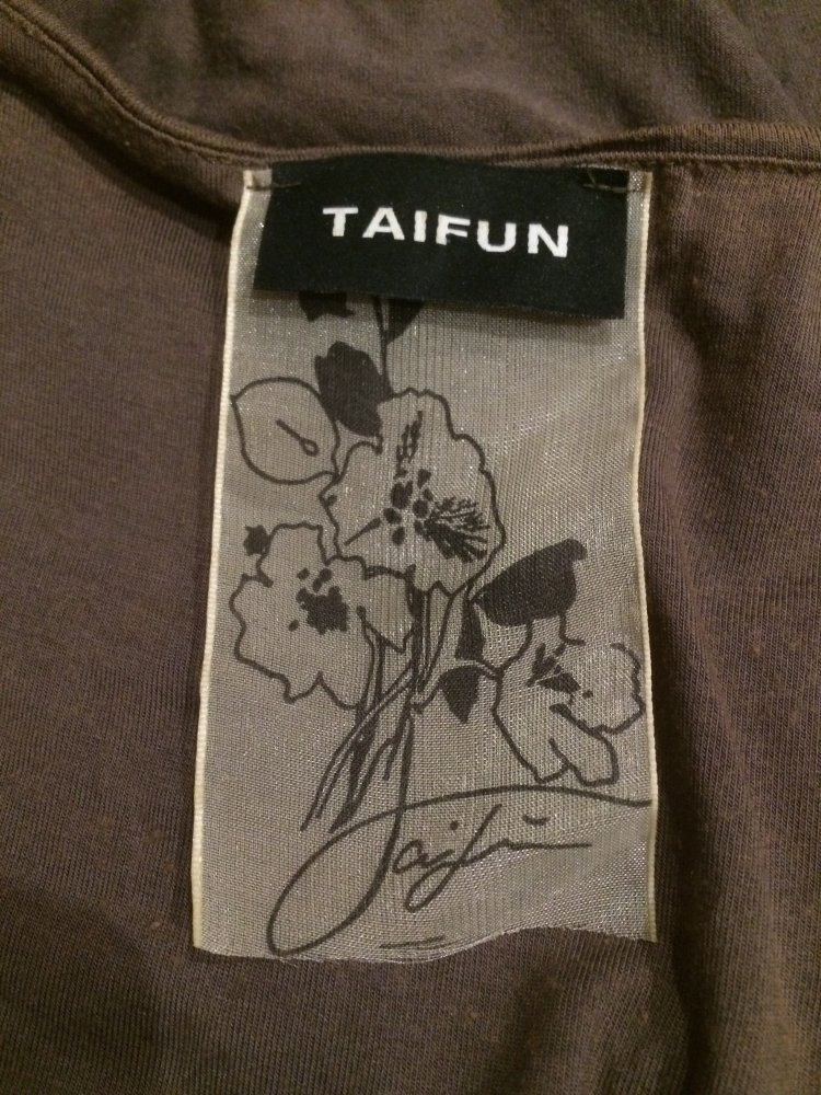 Taifun Tunika Top Shirt Gr.M Taupe Farben mit Struktur Blumen ums Dekolte