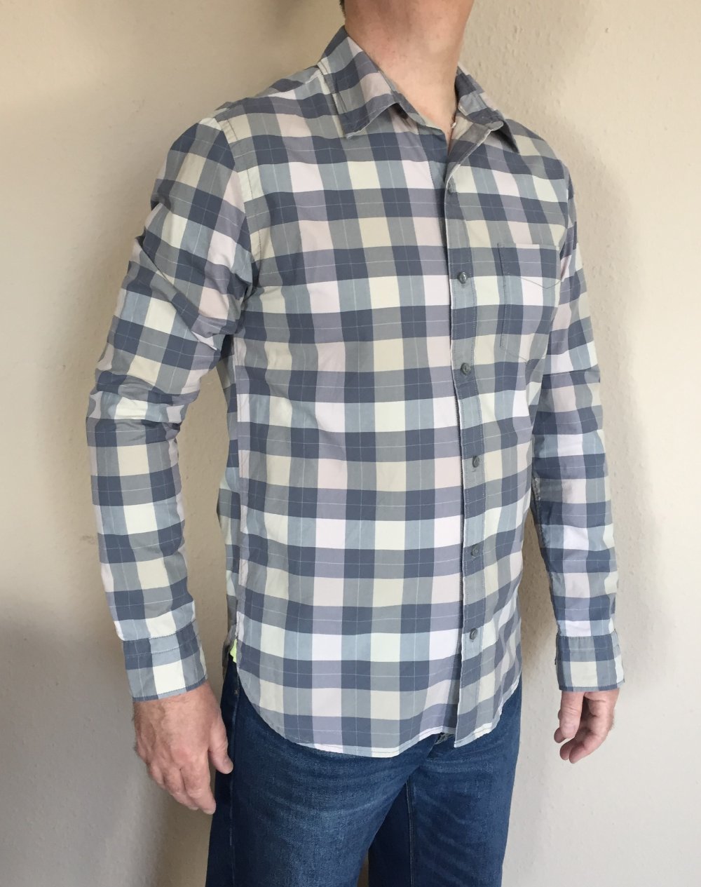 Fossil Lang Arm Hemd Gr. M kariert Top Zustand hellgrau creme, Zustand da kaum getragen