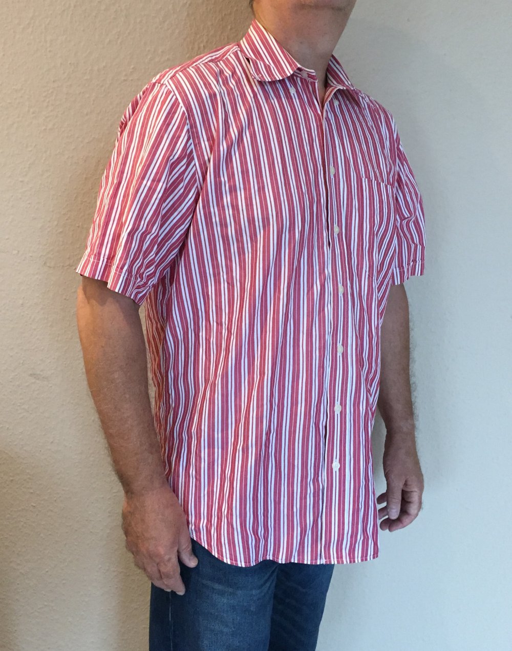 Gilberto Classic Fit Gr.L Kurzarm Hemd rot / weiß gestreift