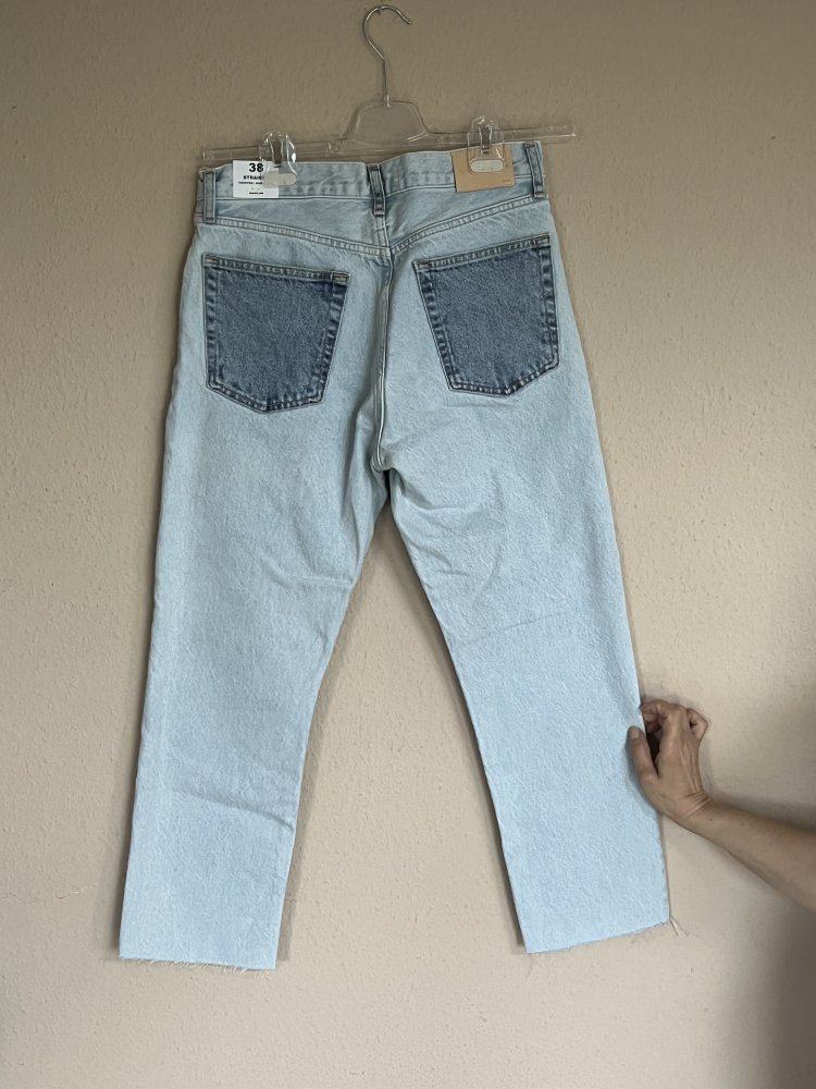 MNG High Waist Bi-Color Straight Cropped Jeans Blue Edition Gr.38 helle Färbung Neu mit Etikett, 