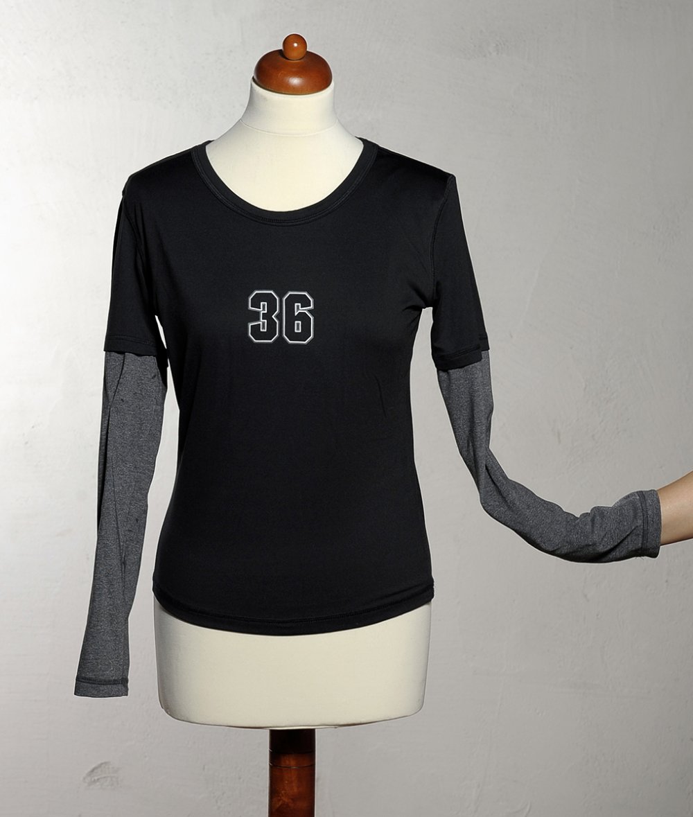 2 Crane Sport Fitness Lauf Training Shirts Gr.S/M schwarz und grau doppellagig über der Brust