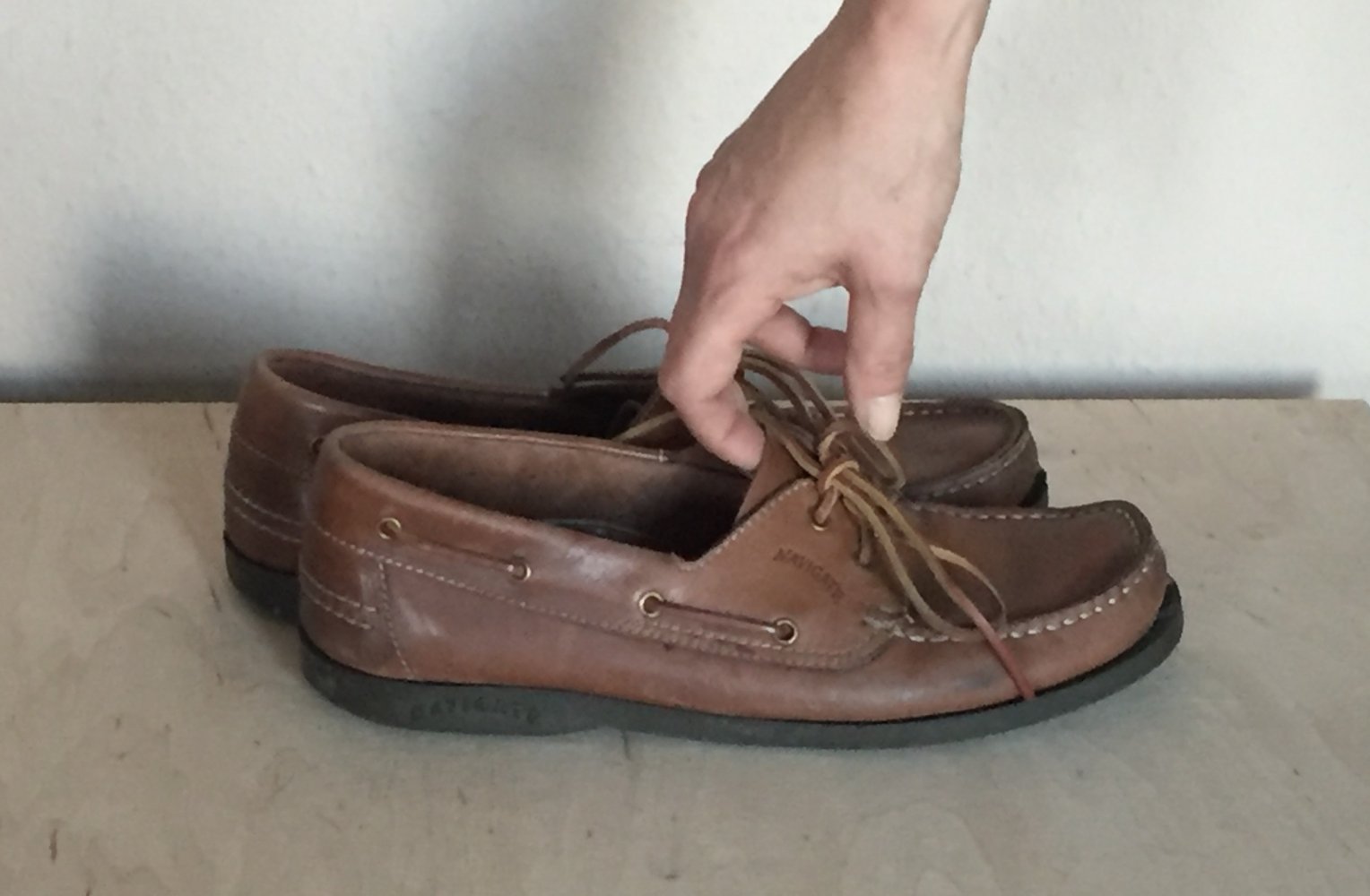 Navigate Bootsschuhe Leder Mokassins Gr.43 hellbraun Material Leder Außen und Innen, Kunststoff Sohlen