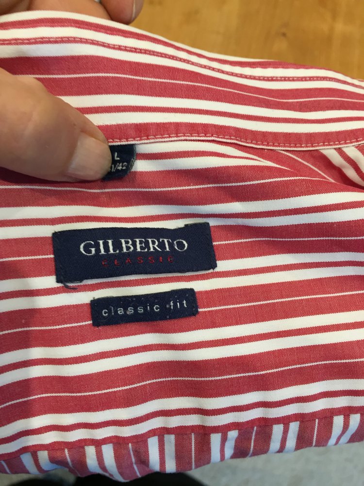 Gilberto Classic Fit Gr.L Kurzarm Hemd rot / weiß gestreift