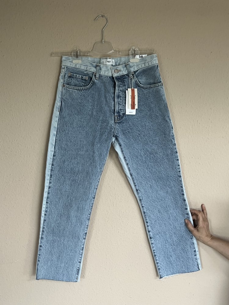 MNG High Waist Bi-Color Straight Cropped Jeans Blue Edition Gr.38 helle Färbung Neu mit Etikett, 