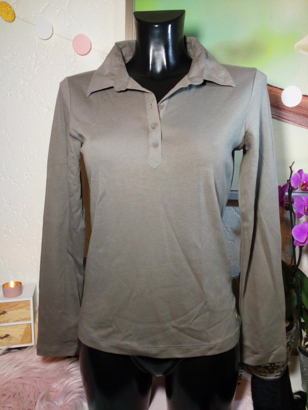 TOP! Street One Langarm Polo Shirt Style Felix Gr 38 M Medium Oliv Khaki Polo Longleeve