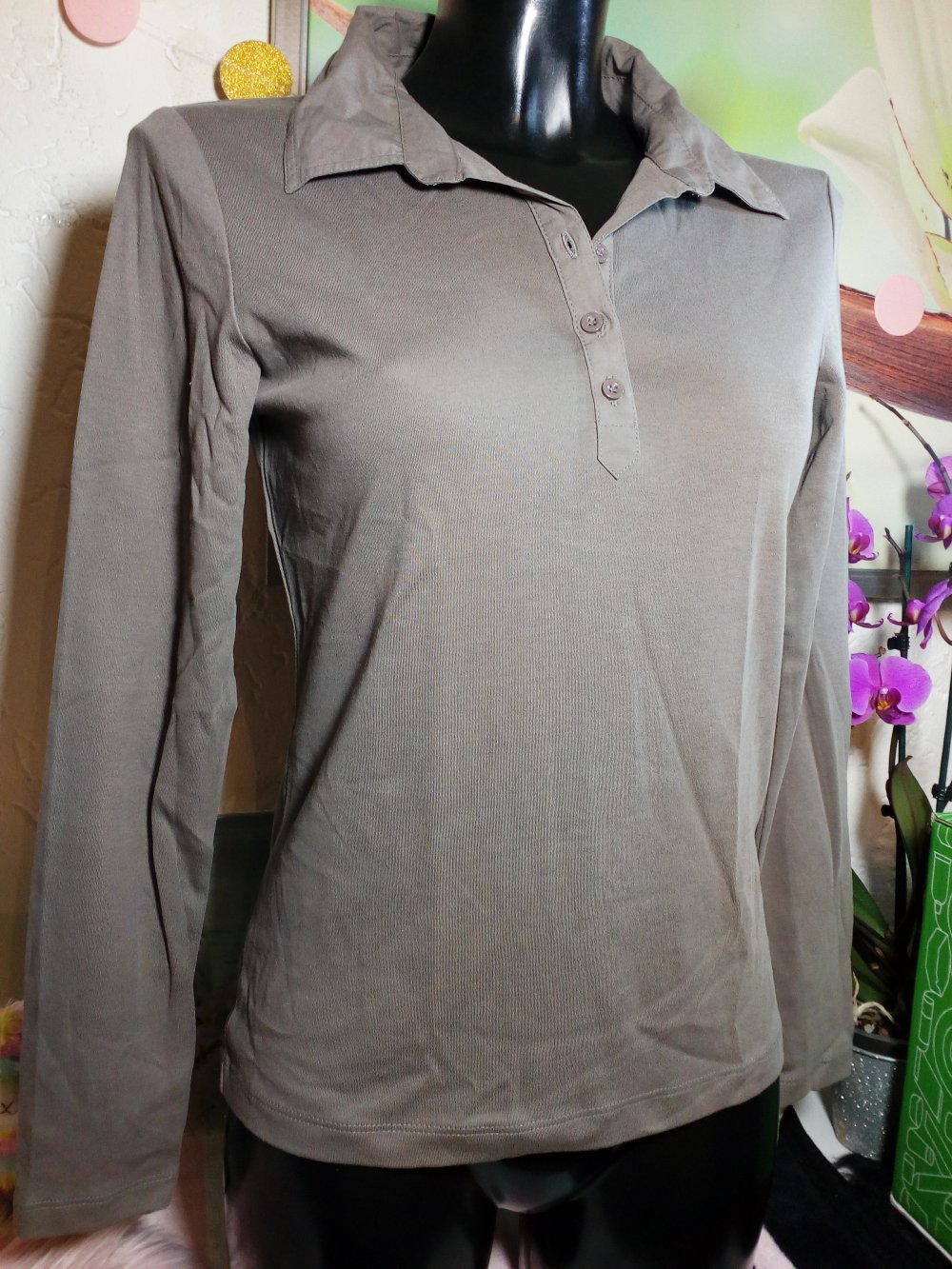TOP! Street One Langarm Polo Shirt Style Felix Gr 38 M Medium Oliv Khaki Polo Longleeve