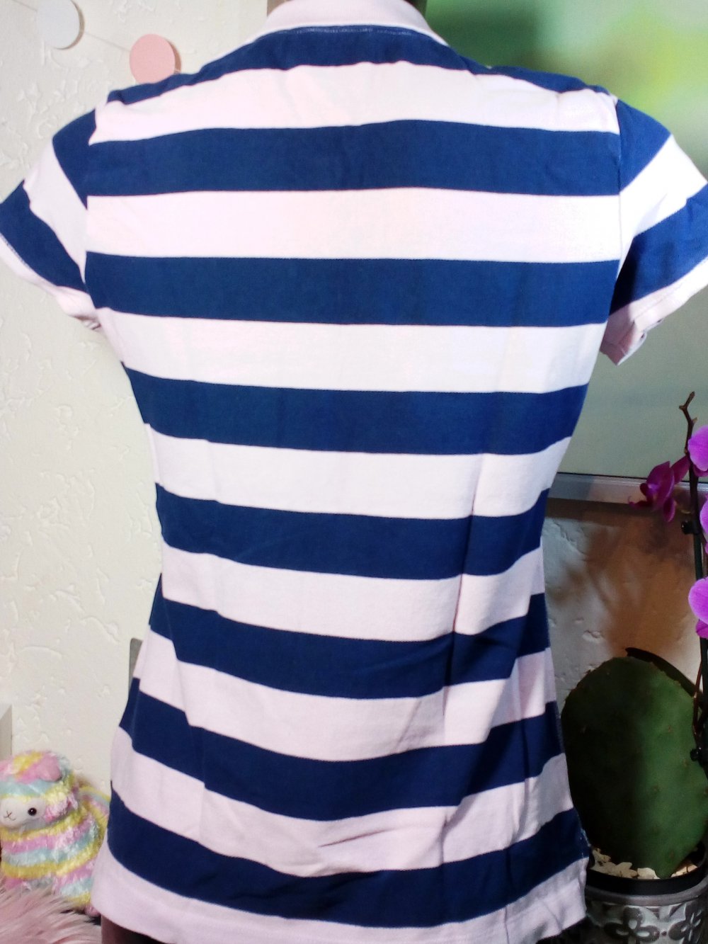 TOP! Rosa Blau gestreiftes Logg by H&M Polo Shirt mit Knöpfen & Kragen Gr M 38 Medium Stripes