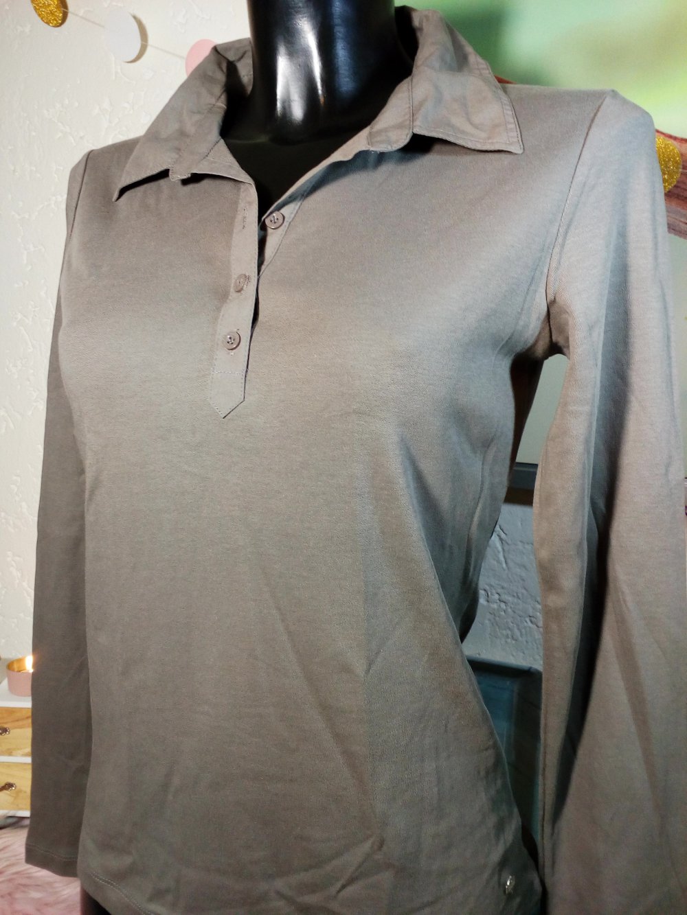 TOP! Street One Langarm Polo Shirt Style Felix Gr 38 M Medium Oliv Khaki Polo Longleeve