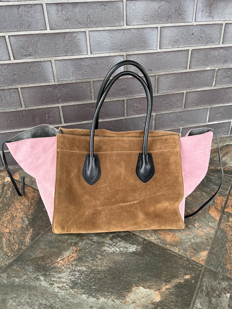 Braintropy brown and pink suede bag
