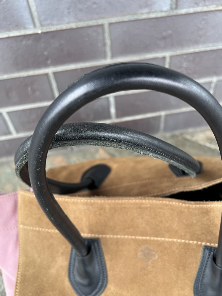 Braintropy brown and pink suede bag