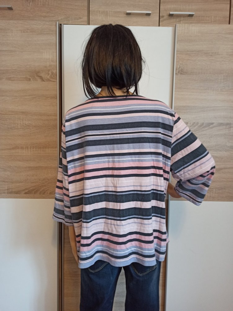 Schöner gestreifte Langarm-Shirt blau/weiß/Rose