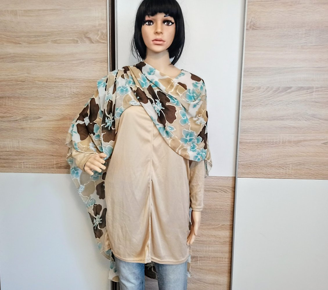 Schöner Poncho in beige/türkis/braun/weiß von Solgi