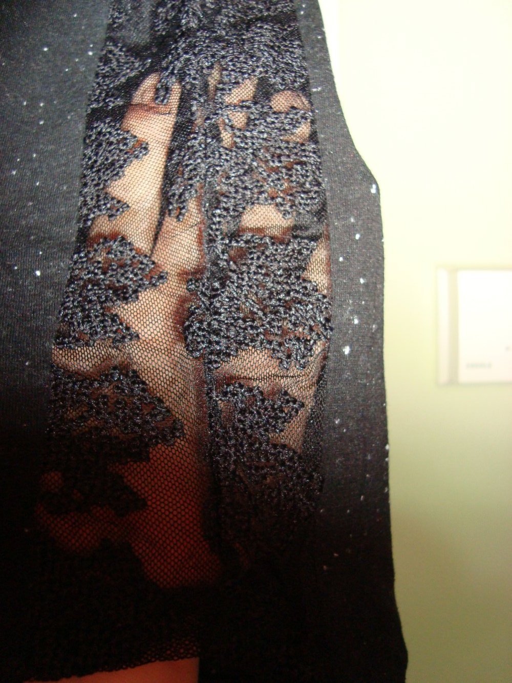 Shirt, T-Shirt, kurzarm, schwarz mit Aufdruck, Größe S,mit Spitze