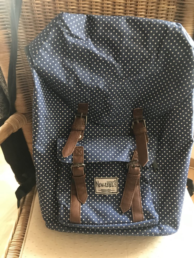 Blau/weiß gepunkteter Rucksack von New Rebels 