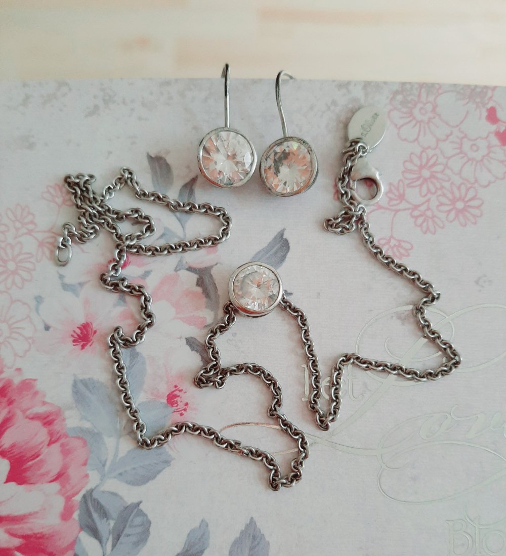Kristall Schmuckset, Ohrringe&Kette, ECHT Silber, S.Oliver