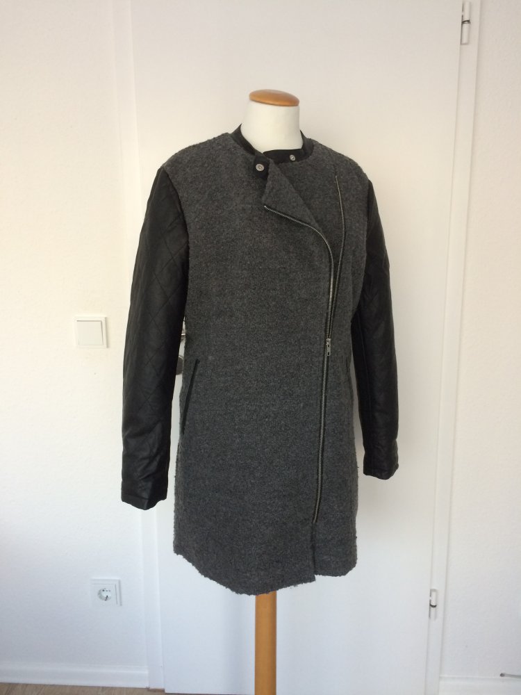 Herbst-Winter Mantel im Biker Stil grau schwarz Gr 40
