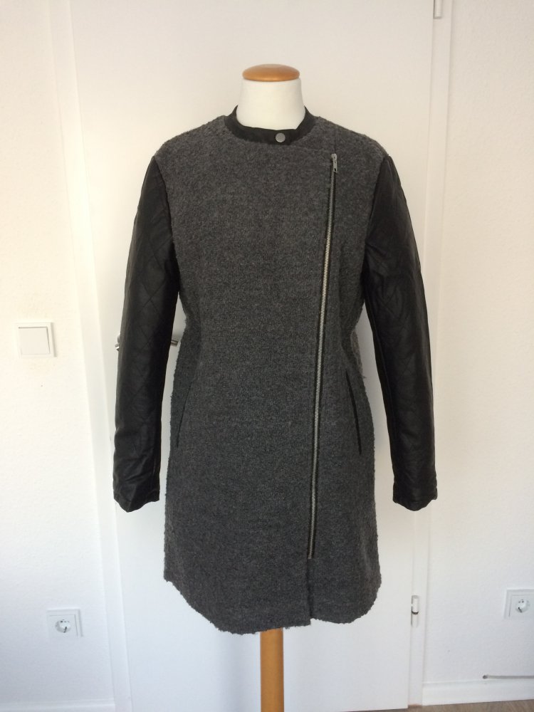 Herbst-Winter Mantel im Biker Stil grau schwarz Gr 40