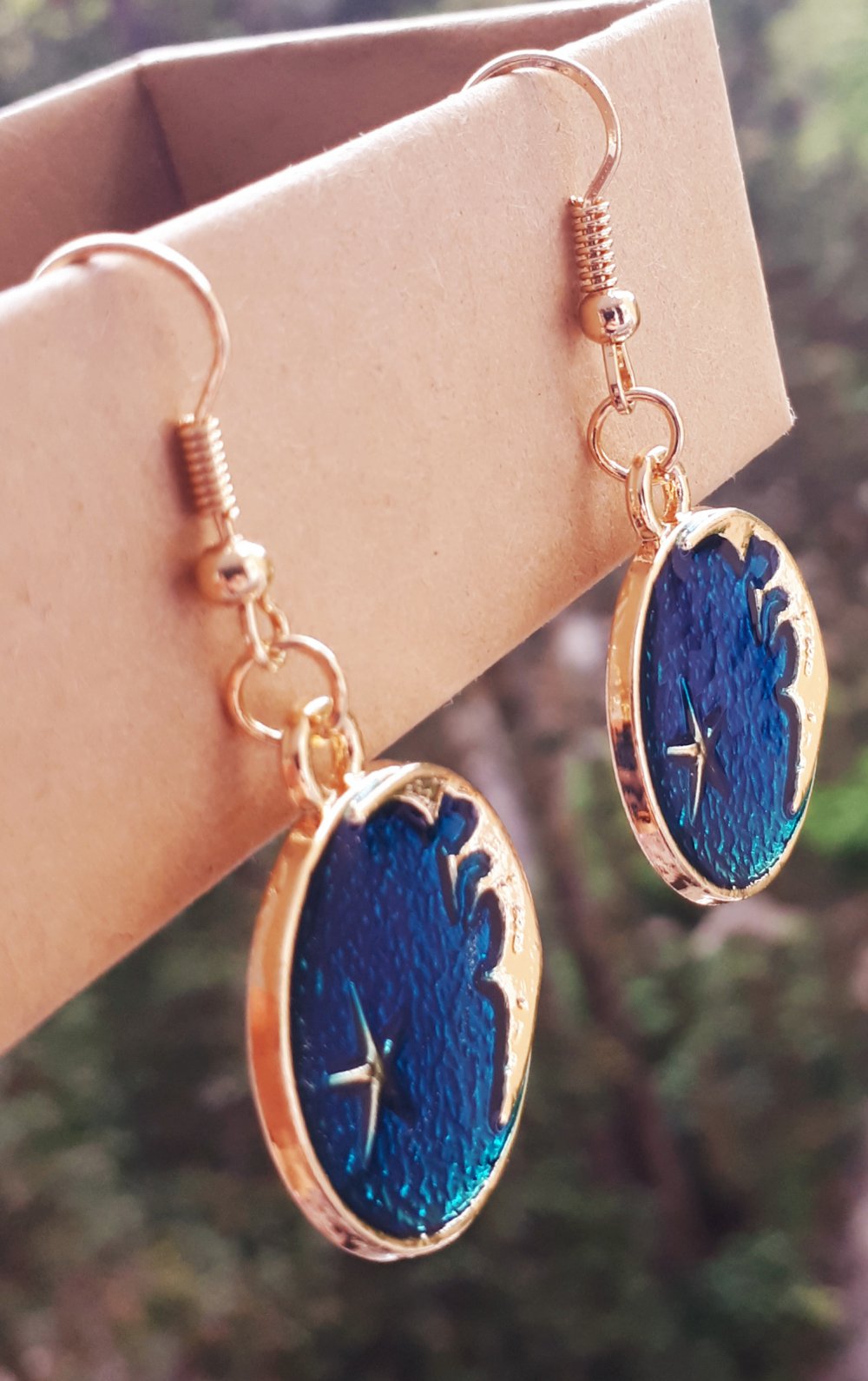 Vintage Retro Ohrringe in Goldene Blaue Farbe ungetragen 