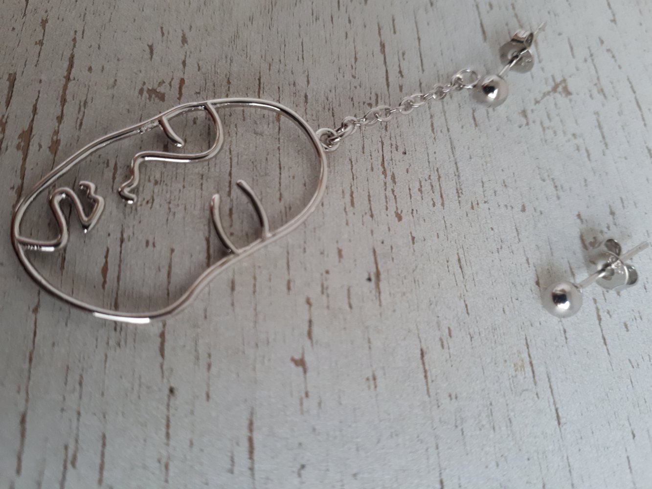 Asymmetrische Vintage Retro Ohrringe 925 Sterling Silberne Ohrringe Gesicht